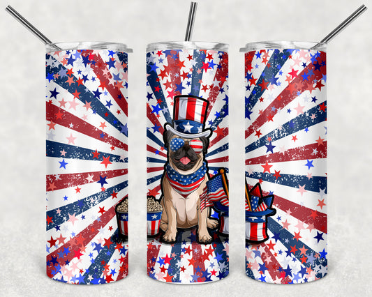 Patriotic Pug Skinny Tumbler 20oz