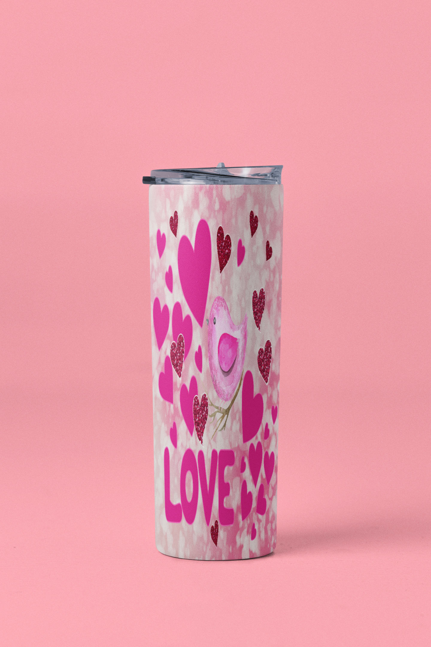 Love Bird and Hearts Skinny Tumbler 20oz