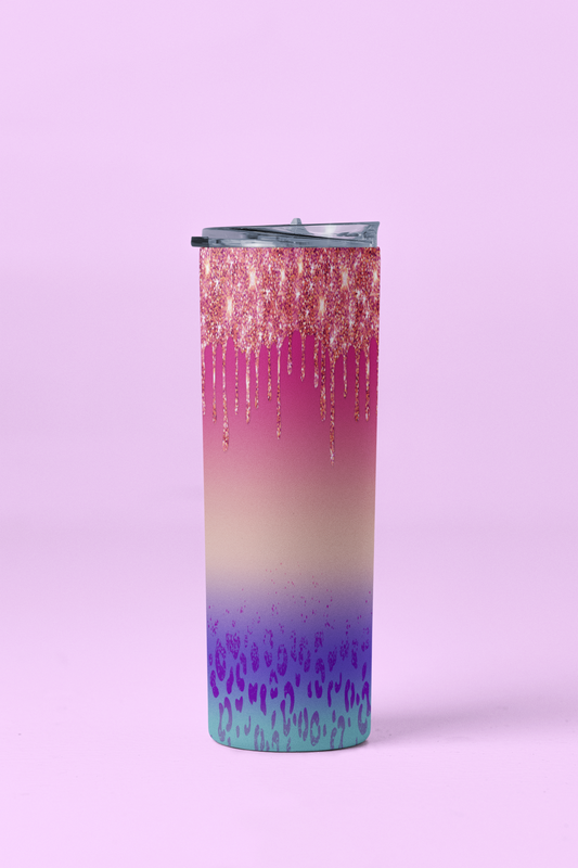 Pink, White, Blue Gold Glitter Skinny Tumbler 20oz