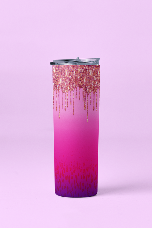 Gold Glitter Pink Leopard Print Skinny Tumbler 20oz