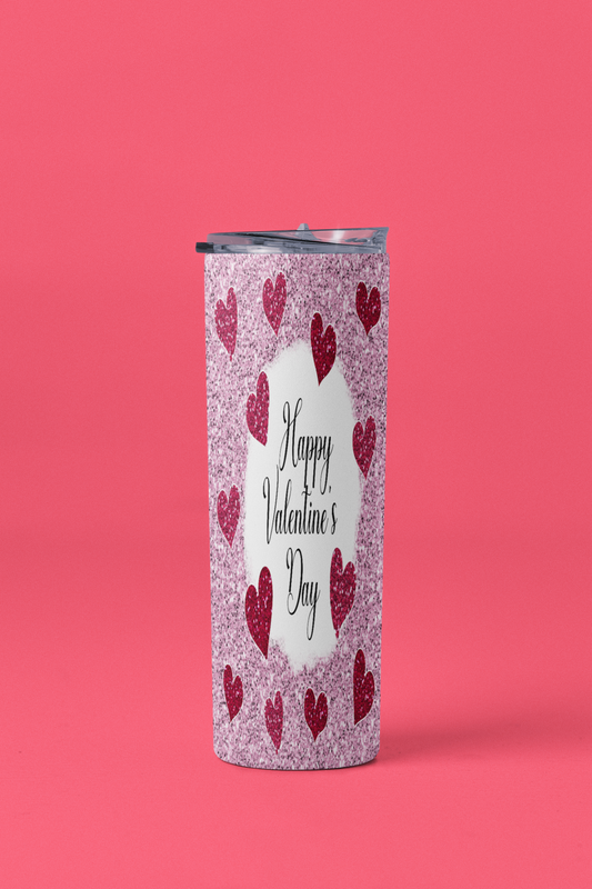 Happy Valentine Day Glitter Oval Skinny Tumbler 20oz