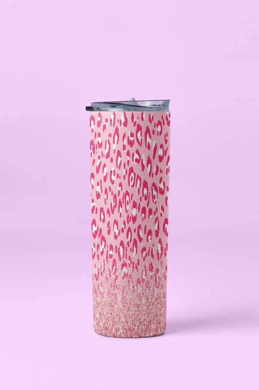 Pink Leopard Glitter Skinny Tumbler 20oz