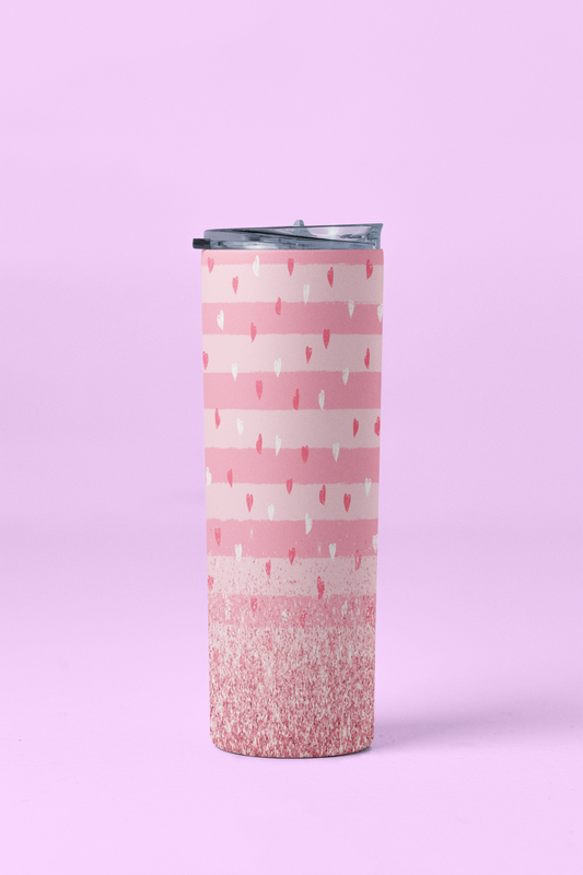 Hearts, Stripes and Glitter Skinny Tumbler 20oz