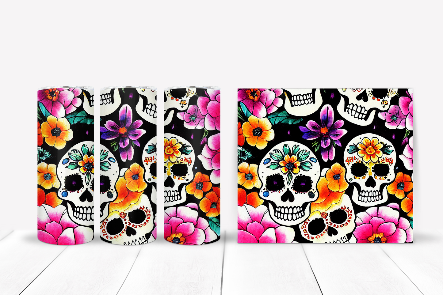 Multi Sugar Skulls Skinny Tumbler 20oz