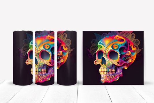 Side View Sugar Skull Skinny Tumbler 20oz