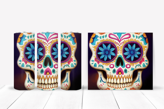 Blue Wildflower Eyes Sugar Skull Skinny Tumbler 20oz