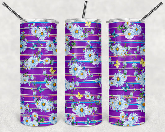 Daisies and Purple Skinny Tumbler 20oz