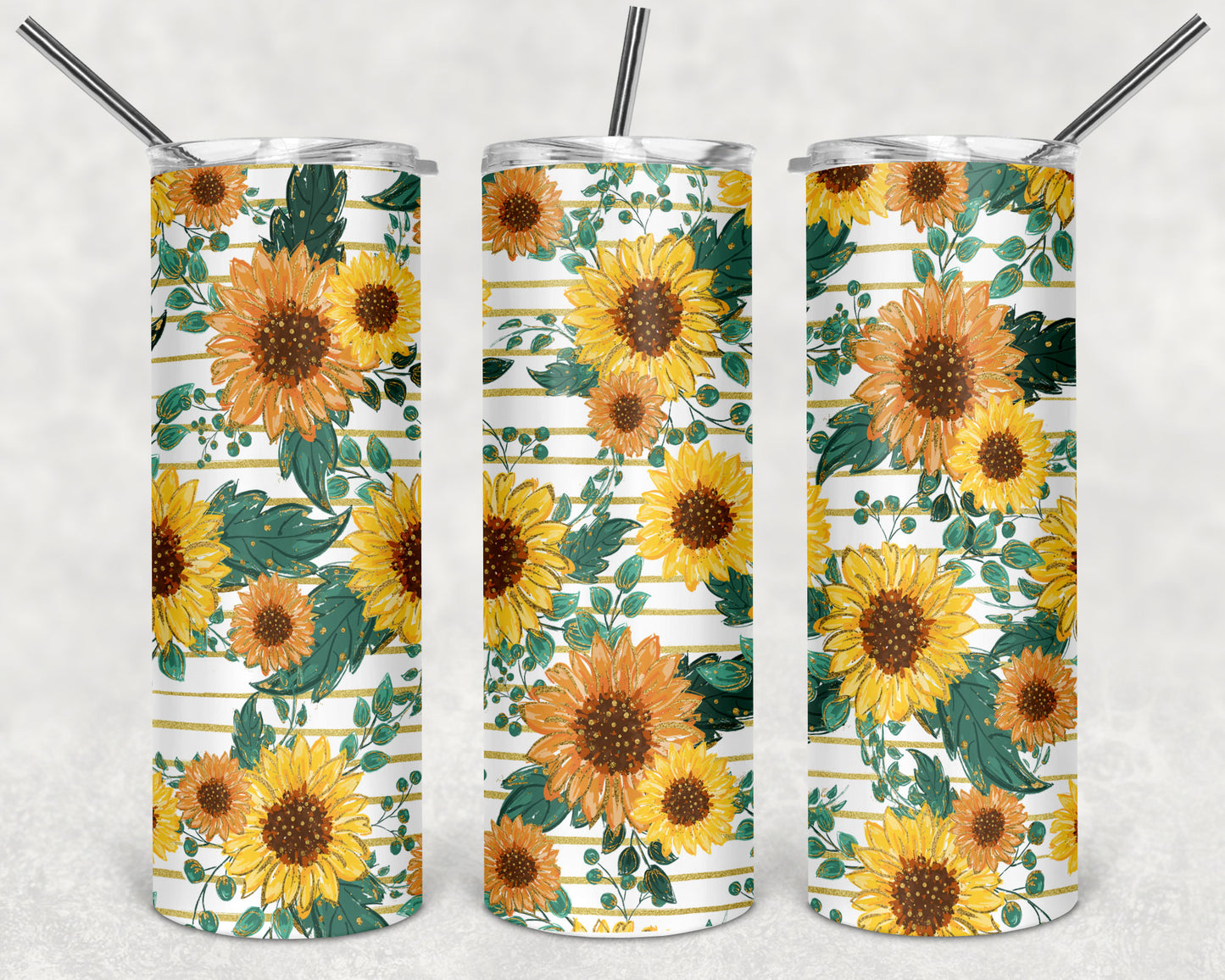 Sunflower and Stripes Skinny Tumbler 20oz