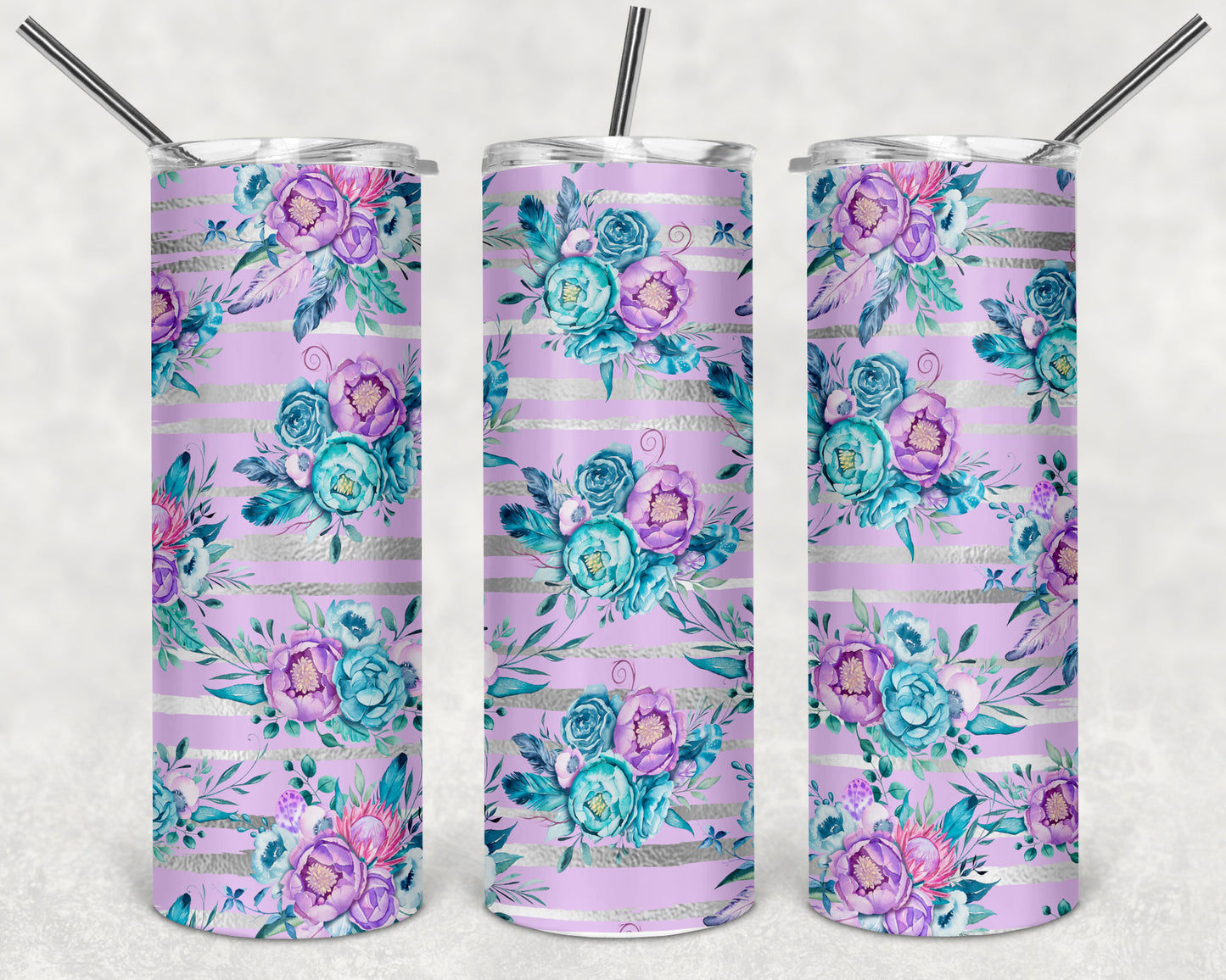 Flowers and Stripes Skinny Tumbler 20oz