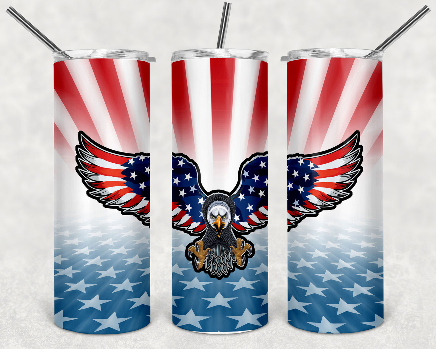 Bald Eagle Over American Flag Skinny Tumbler 20oz