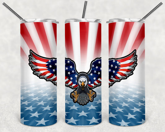 Bald Eagle Over American Flag Skinny Tumbler 20oz