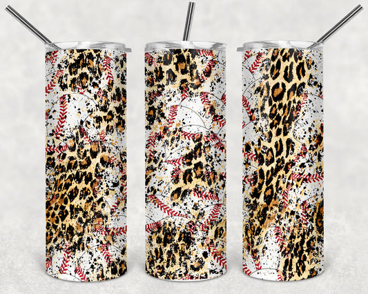 Baseballs and Leopard Print Skinny Tumbler 20oz