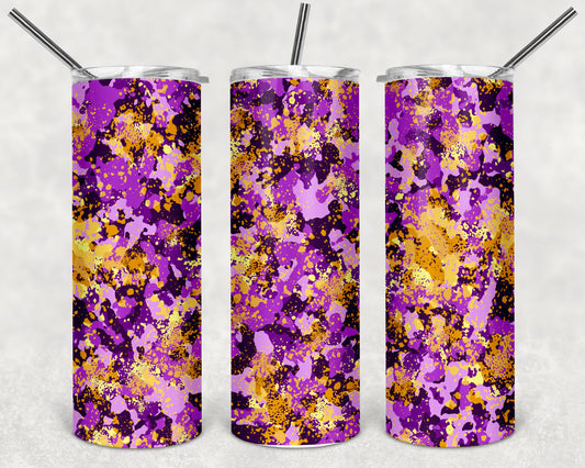 Purple and Gold Camo Skinny Tumbler 20oz