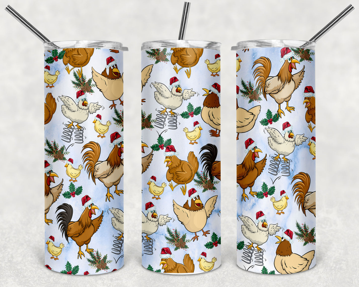 Christmas Chickens Skinny Tumbler 20oz