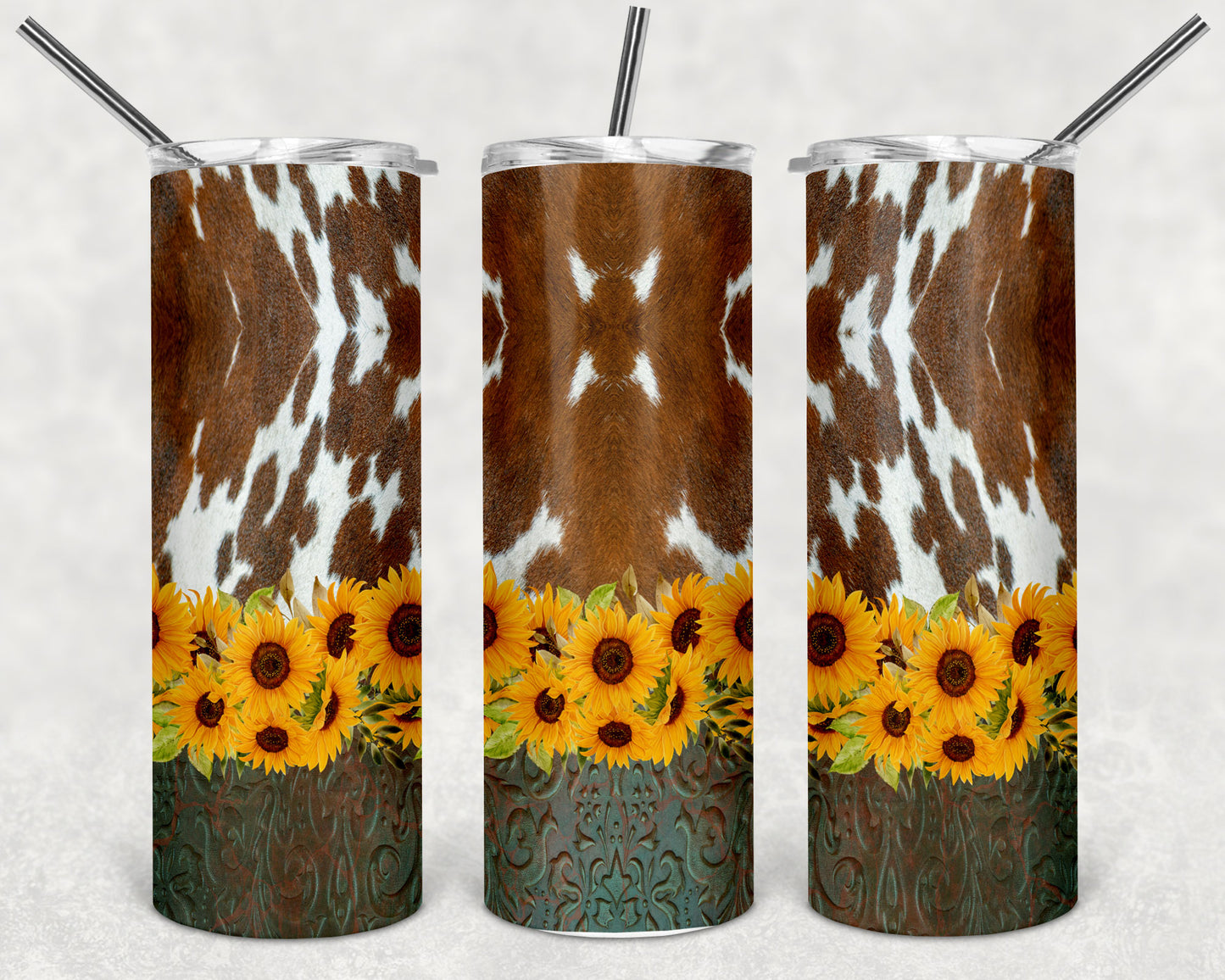 Cow Hide and Sunflower Skinny Tumbler 20oz