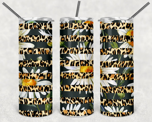 Leopard Print and Daisies Skinny Tumbler 20oz