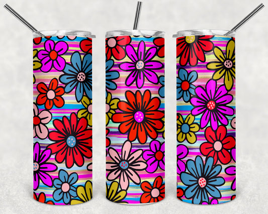 Bright Flower Power Skinny Tumbler 20oz