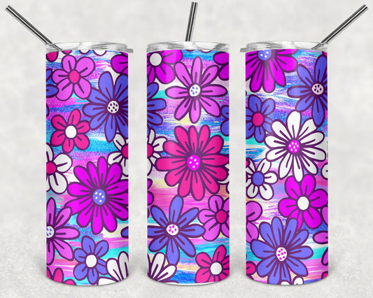 Pink Flower Power Skinny Tumbler 20oz