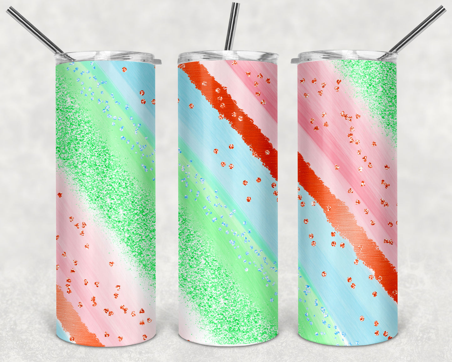 Green and Pink Wild Stripes Skinny Tumbler 20oz