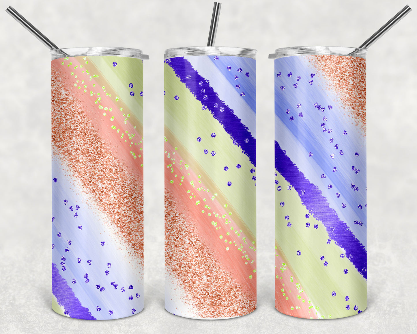 Pink Green and Blue Side Stripes Skinny Tumbler 20oz