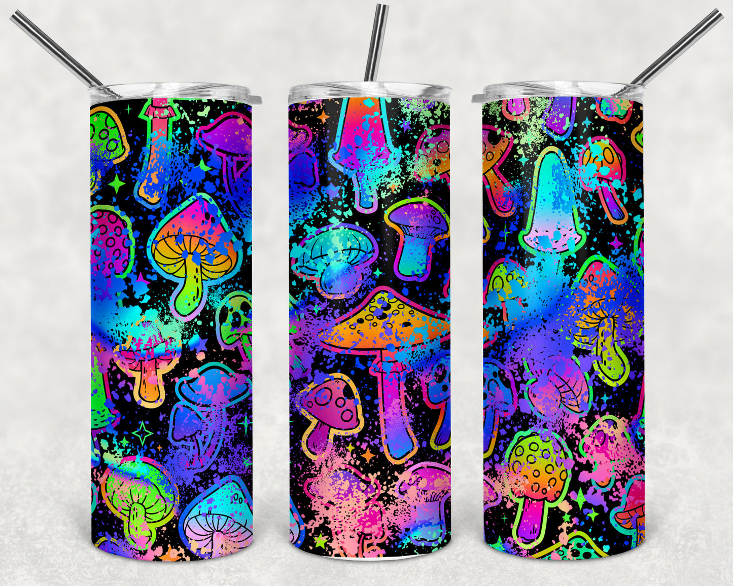 Neon Mushrooms Skinny Tumbler 20oz