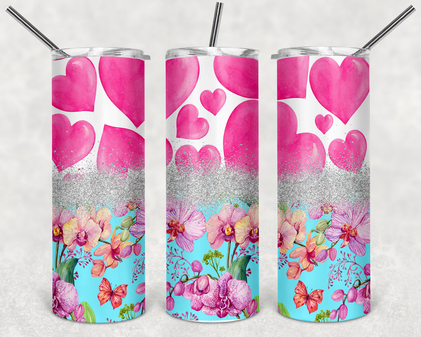 Hearts and Flowers Skinny Tumbler 20oz