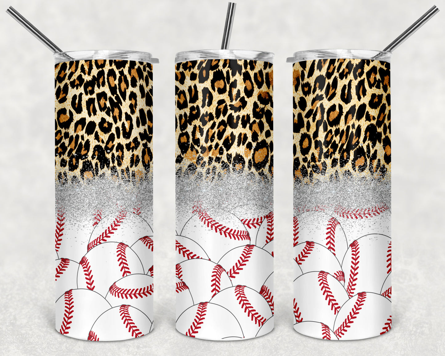 Leopard Print and Baseballs Skinny Tumbler 20oz