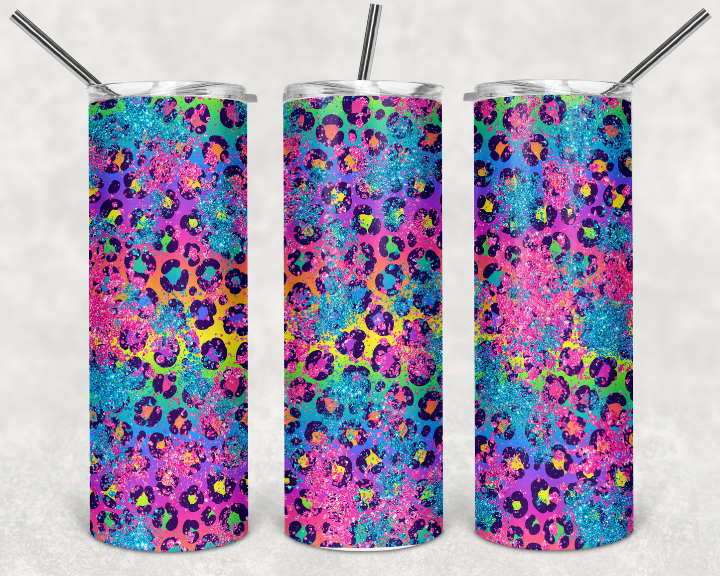 Pink and Blue Leopard Glitter Skinny Tumbler 20oz