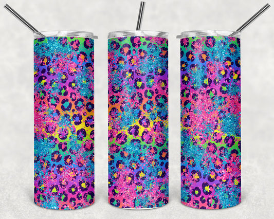 Pink and Blue Leopard Glitter Skinny Tumbler 20oz