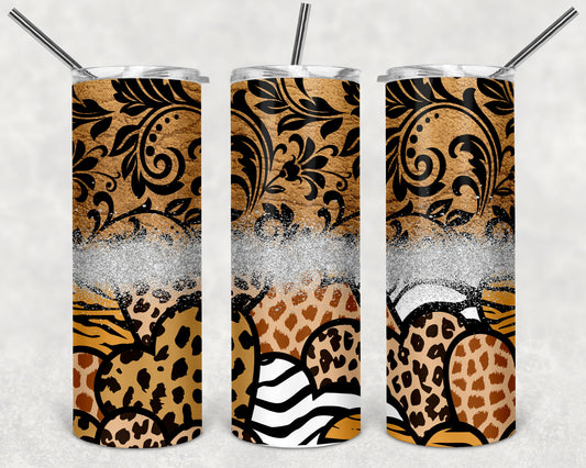 Leopard Hearts and Flowers Skinny Tumbler 20oz