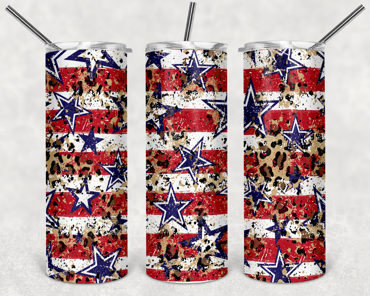 Leopard Stars and Stripes Skinny Tumbler 20oz