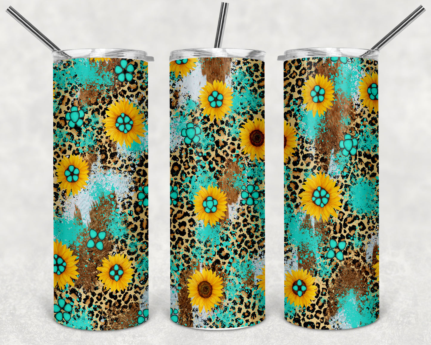 Sunflower and Leopard Skinny Tumbler 20oz