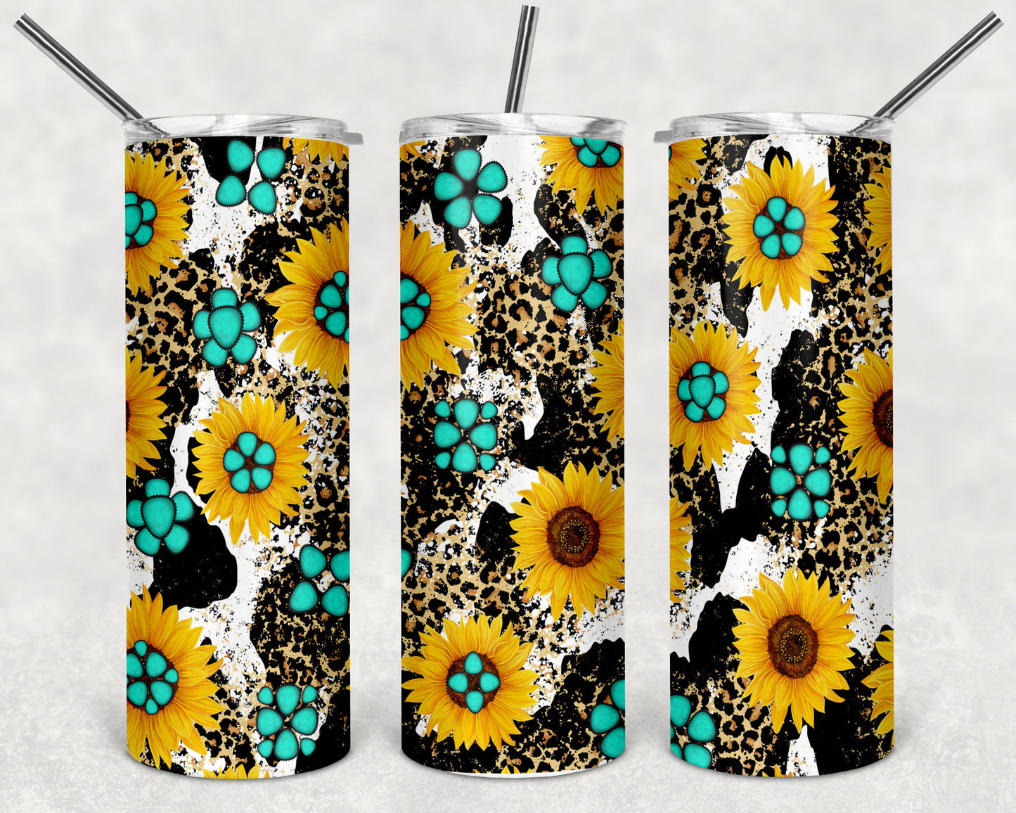 Leopard Cowhide and Sunflower Skinny Tumbler 20oz