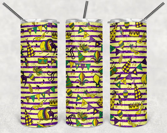 Mardi Gras Stripes Skinny Tumbler 20oz