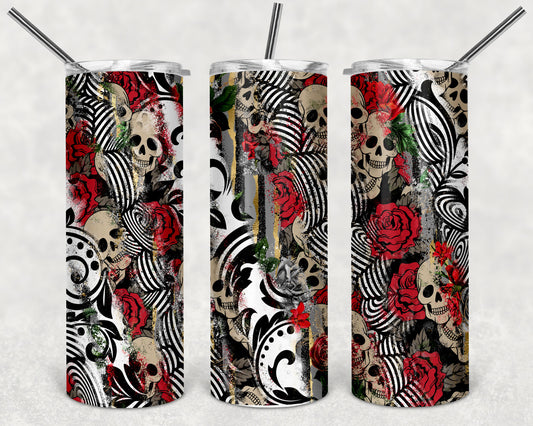 Milky Skull and Roses Skinny Tumbler 20oz