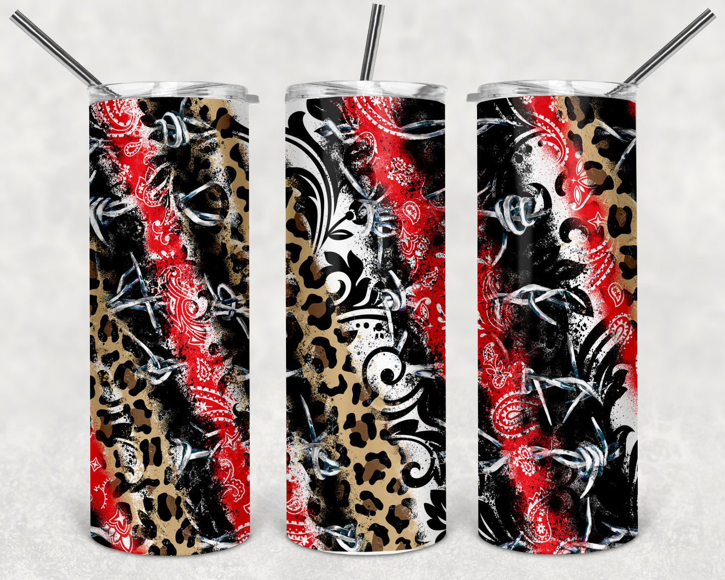 Red Bandana Leopard Skinny Tumbler 20oz