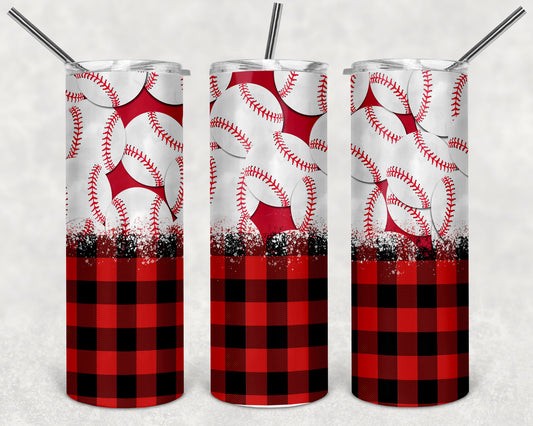 Baseball and Plaid Skinny Tumbler 20oz