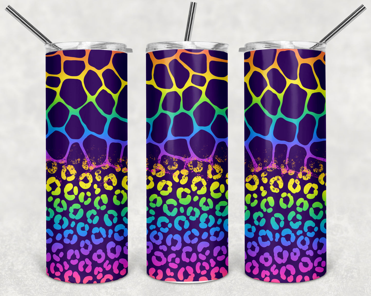 Neon Giraffe and Leopard Print Skinny Tumbler 20oz