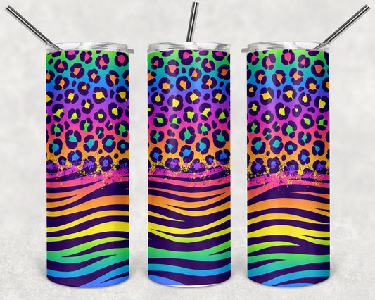 Neon Zebra Stripes and Leopard Skinny Tumbler 20oz