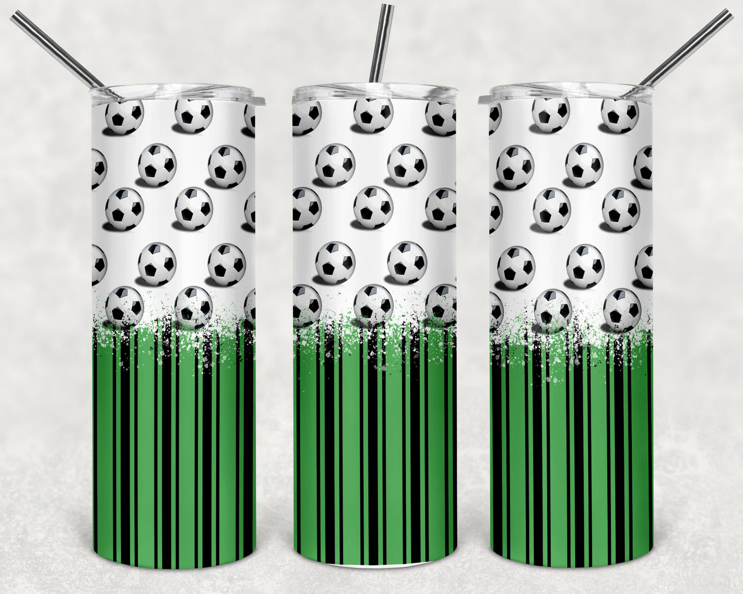 Soccer Balls and Stripes Skinny Tumbler 20oz