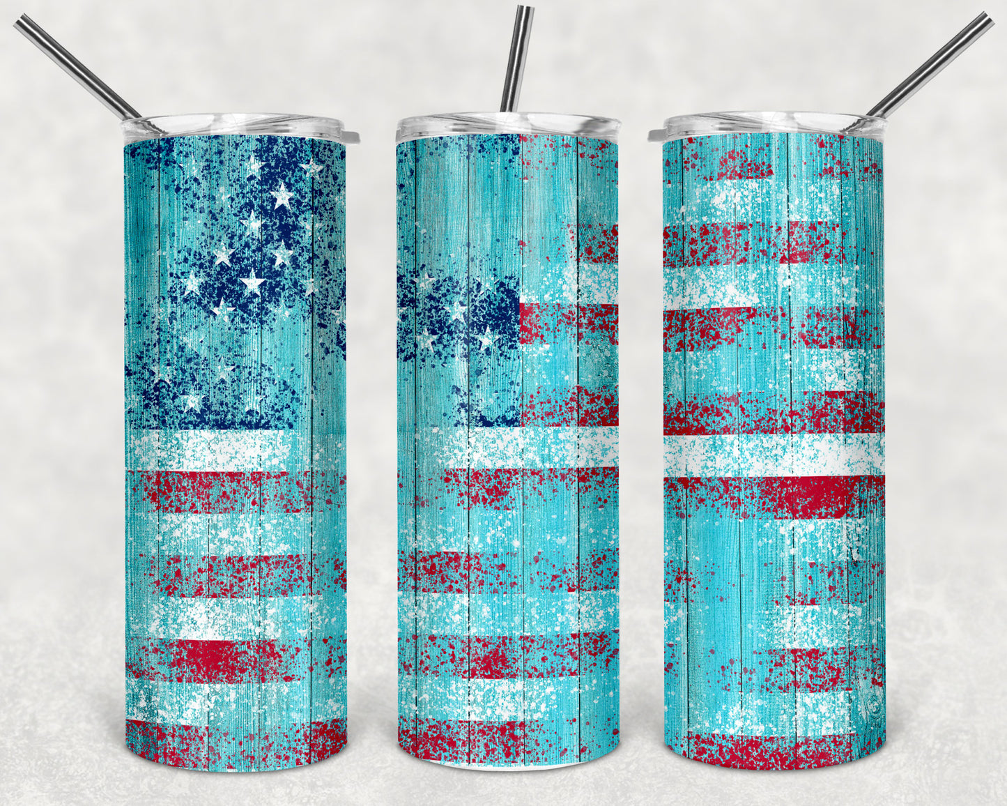 Blue Wood and American Flag Skinny Tumbler 20oz