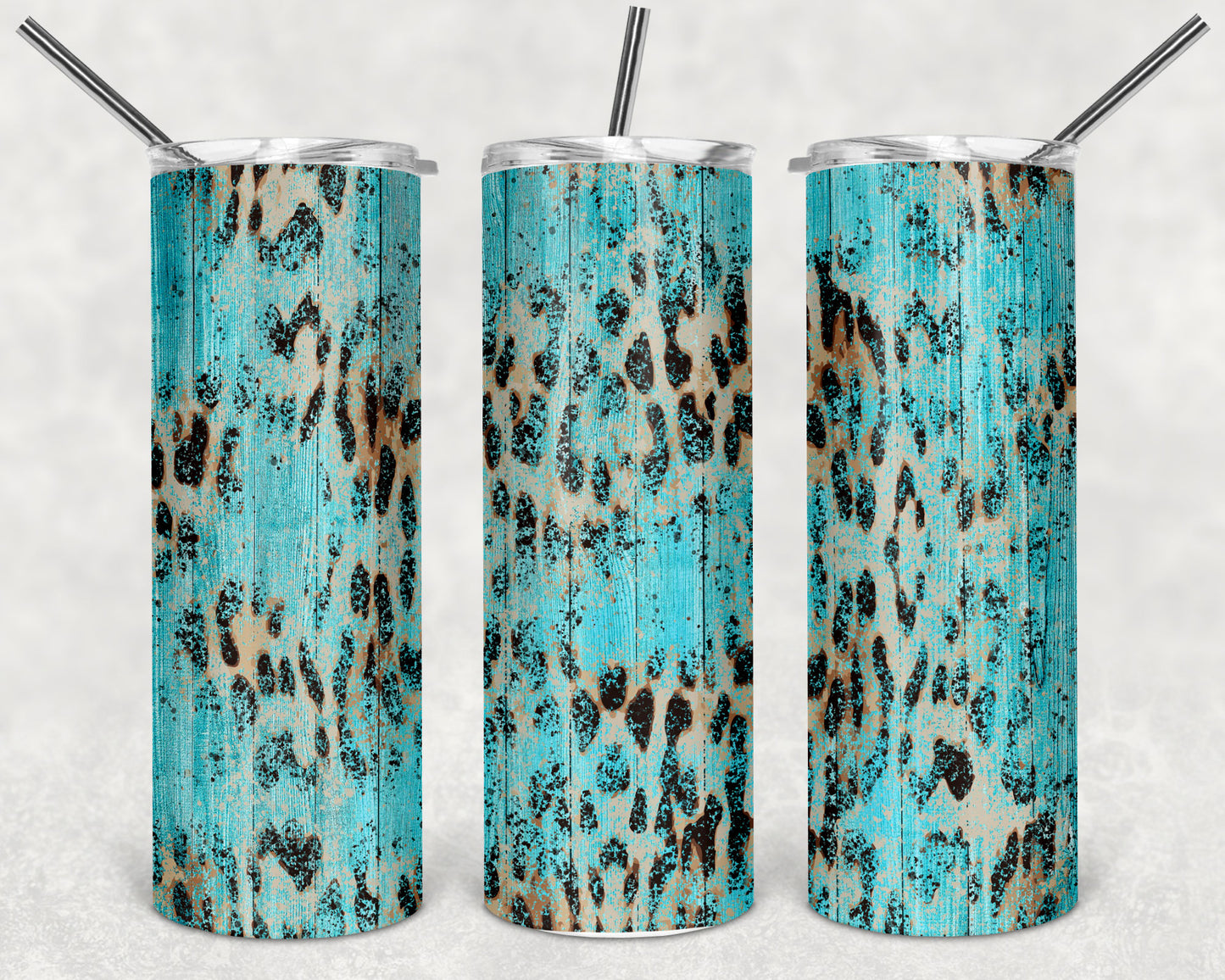 Blue Wood and Leopard Skinny Tumbler 20oz