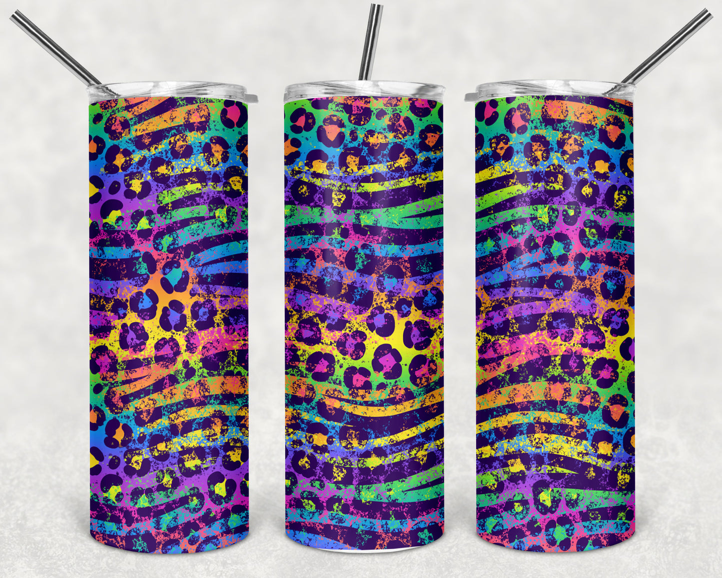 Neon Zebra and Leopard Print Skinny Tumbler 20oz