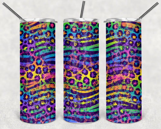 Neon Zebra and Leopard Print Skinny Tumbler 20oz