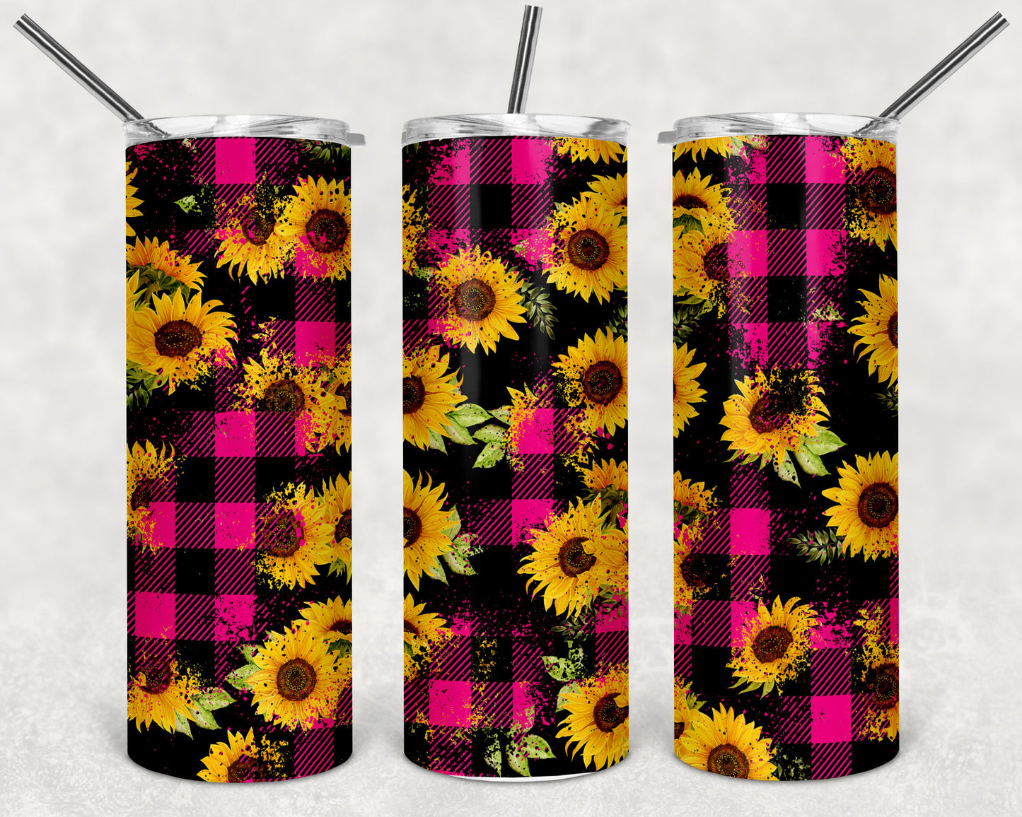 Plaid Sunflower Skinny Tumbler 20oz