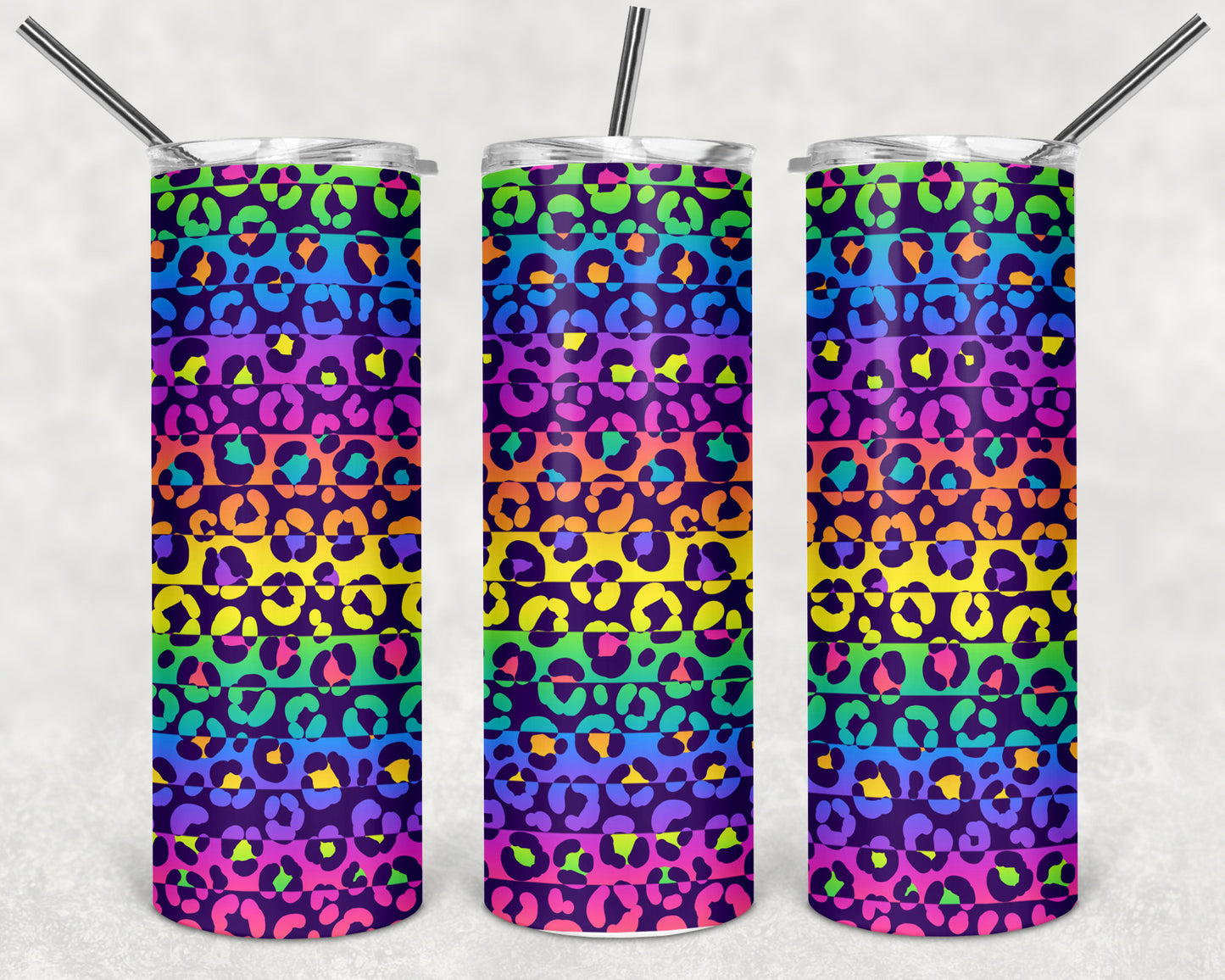 Rainbow Leopard Stripes Skinny Tumbler 20oz