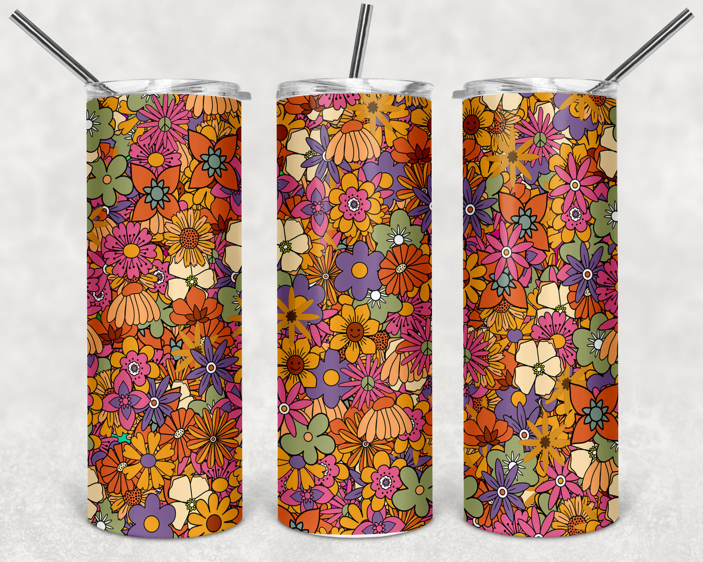 Retro Flowers Skinny Tumbler 20oz