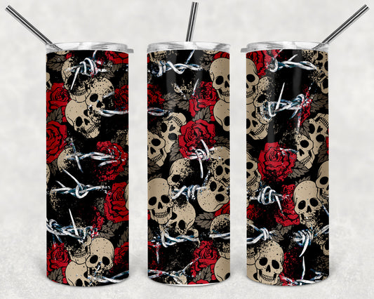 Plaid and Skulls Skinny Tumbler 20oz