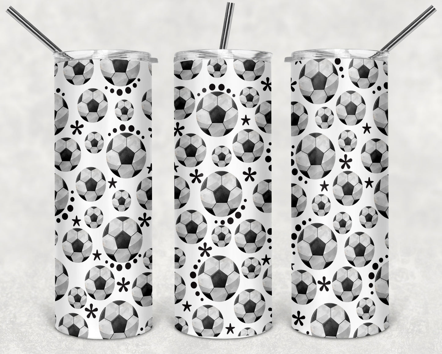 Soccer Balls and Stars Skinny Tumbler 20oz