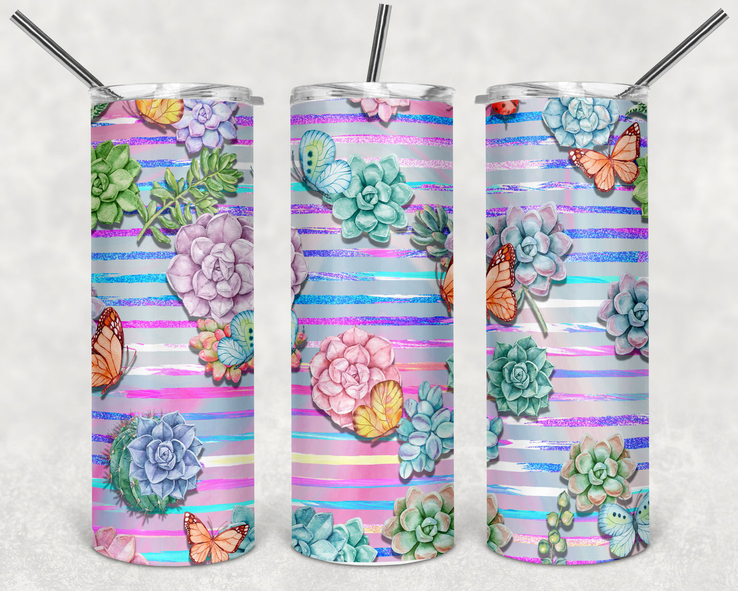 Pastel Succulents Skinny Tumbler 20oz